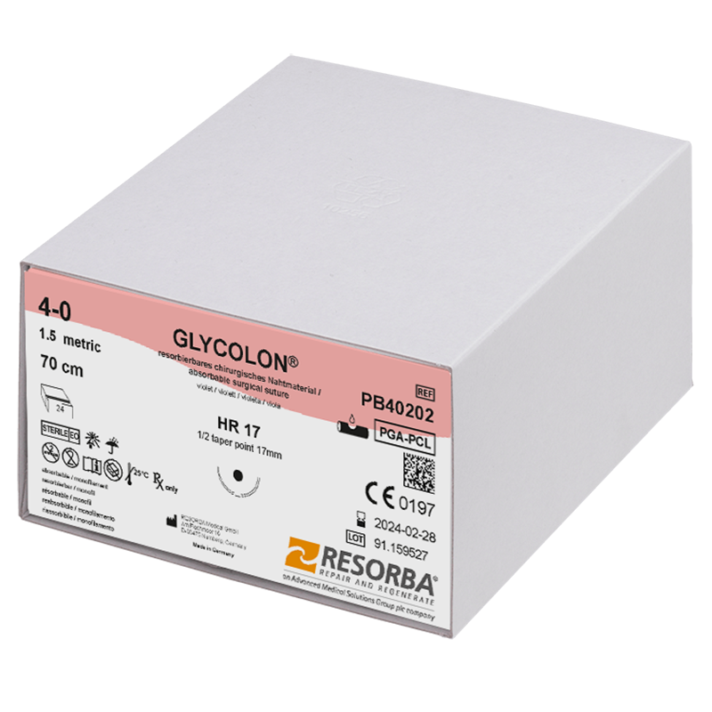 Гліколон USP4-0, фіолетовий, довжина 70 см, голка колюча, 17мм, 1/2 кола